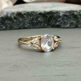 1.6ct Engagement Ring Oval Cut Diamond Leaf Accent Design 14k Yellow Gold Finish