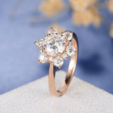 2ct Round Cut Diamond Engagement Ring 14k Rose Gold Finish Halo Floral Solitaire