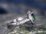 1.75Ct Pear Cut Green Emerald Halo Solitaire Engagement Ring 18K White Gold Over