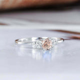 1ct Round Cut Morganite Engagement Ring Petite Minimalist 14k White Gold Finish