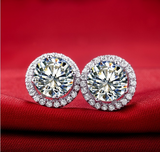 2.3ct Round Cut VVS1D Diamond Halo Solitaire Stud Earrings 18k White Gold Finish