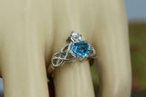 1ct Heart Cut Blue Topaz Engagement Ring Double Knot Crown 14k White Gold Finish