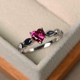 1ct Heart Cut Pink Ruby Engagement Ring Solitaire with Accent 14k WhiteGold Over