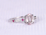 1.2ct Oval Cut Morganite Engagement Ring Ruby Diamond Accent 14k White Gold Over