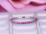 0.75ct Round Cut Pink Ruby Wedding Band Half Eternity 18k White Gold Finish