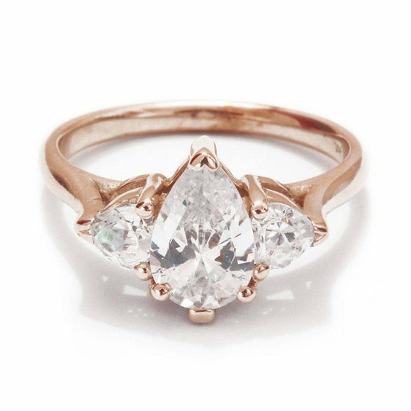 1.7ct Pear Cut Diamond Engagement Ring Solitaire Trilogy 14k Rose Gold Finish