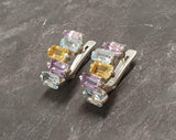 2.5ct Drop Earrings Emerald Cut Multi Stone Geometric Bar 14k White Gold Finish