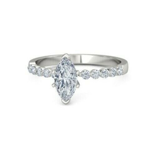 2Ct Marquise Cut Diamond Petite Solitaire Engagement Ring 14K White Gold Finish