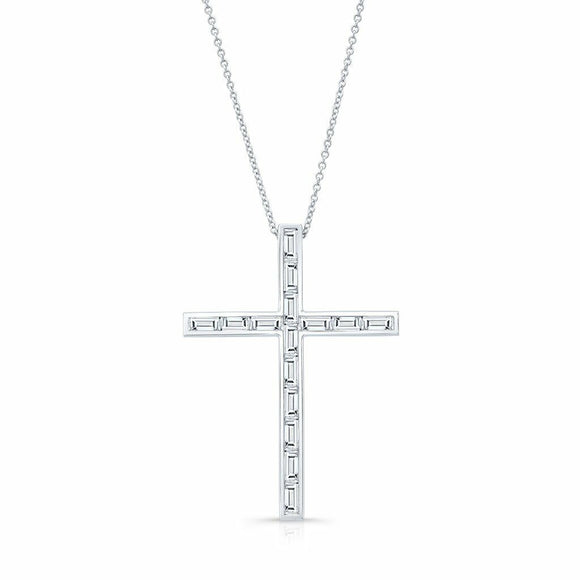 4ct Baguette Diamond Cross Jesus Christ Pendant with Chain 14k White Gold Finish