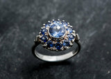 2.8ct Engagement Ring Round Cut Blue Sapphire Vintage Halo 14k White Gold Finish