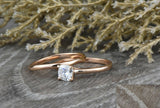 0.6ct Cushion Diamond Engagement Ring 14k Rose Gold Finish Plain Curvy Band Set