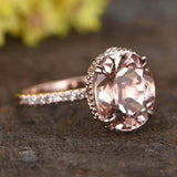 2ct Oval Cut Peach Morganite Diamond Accents Milgrain Ring 14k Rose Gold Finish