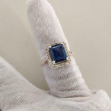 2.2ct Engagement Ring Emerald Cut London Blue Topaz Halo 14k White Gold Finish