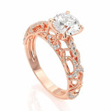 2ct Round Diamond Engagement Ring Vintage Milgrain Solitaire 14k Rose Gold Over