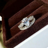 2.5ct Pear Cut VVS1 Diamond Bridal Set Engagement Ring 14k White Gold Finish