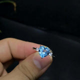 1ct Engagement Ring Heart Cut Blue Topaz Minimalist Trilogy 14k WhiteGold Finish