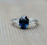 4ct Oval Cut Blue Sapphire Engagement Ring Diamond Accents 14k White Gold Finish