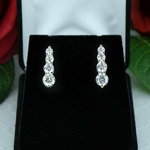 2ct Round Cut Diamond 4 Stone Straight Drop Earrings Women 14k White Gold Finish