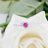 1.2ct Heart Cut Pink Ruby Engagement Ring Halo Solitaire 14k White Gold Finish