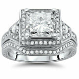 5Ct Princess Cut VVS1/D Diamond Vintage Bridal Set Ring Band 14K White Gold Over