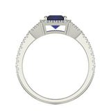 3ct Emerald Cut Blue Sapphire Diamond Halo Split Band Ring 14k White Gold Finish