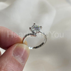 1ct Round Cut Moissanite Heart Shape Prong Solitaire Ring 14K White Gold Plated