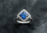 2ct Engagement Ring Princess Cut Blue Sapphire Diamond Halo 14k White Gold Over