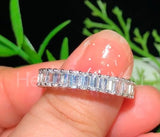 2ct Emerald Simulated Diamond Full Eternity Wedding Band 14k White Gold Plated