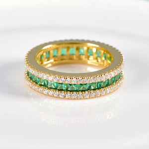 4Ct Princess Cut Green Emerald Gatsby Eternity Wedding Band 14K Yellow Gold Over