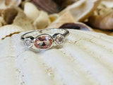 1.6ct Engagement Ring Oval Cut Peach Morganite Three Stone 14k White Gold Finish