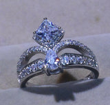 3ct Princess Cut VVS1 Diamond Engagement Ring 14k White Gold Finish Unique Crown