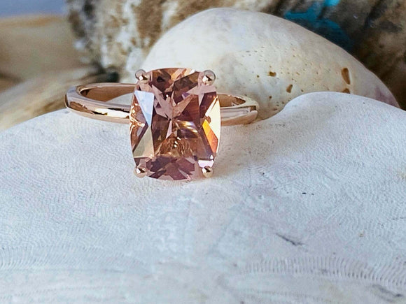 2.5ct Engagement Ring Cushion Cut Peach Morganite Solitaire 14k Rose Gold Finish