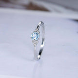 1ct Round Blue Aquamarine Engagement Ring Petite Minimalist 14k White Gold Over