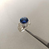 2ct Engagement Ring Round Cut Blue Sapphire Vintage Inspired 14k White Gold Over