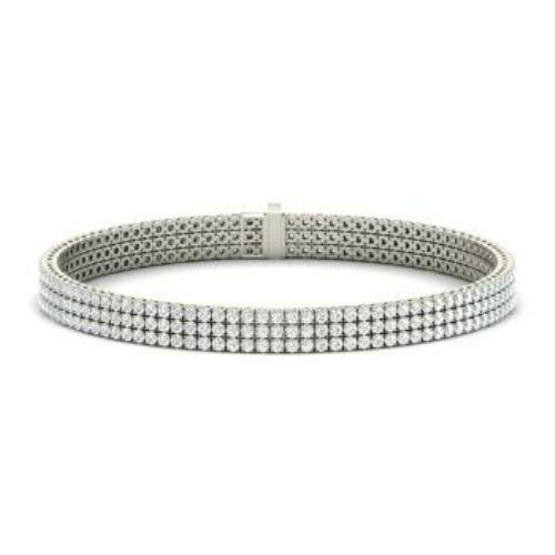 25Ct Round Sparkle Cut Diamond 3 Line Iced Tennis Bracelet 18K White Gold Finish