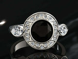 2.5ct Round Cut Black Diamond Engagement Ring Halo Filigree 14k WhiteGold Finish