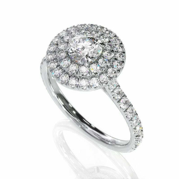 2.6ct Round Cut VVS1D Diamond Engagement Ring Double Halo 14k White Gold Finish