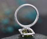 3Ct Emerald Cut Green Peridot Halo Solitaire Engagement Ring 18K White Gold Over