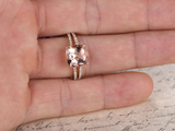 2.2ct Cushion Cut Peach Morganite Engagement Ring Split Shank 14k Rose Gold Over