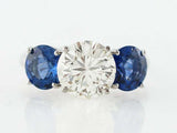 2ct Round Cut Diamond Engagement Ring Blue Sapphire Trilogy 14k WhiteGold Finish