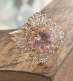 5ct Round Cut Morganite Engagement Ring Ballerina Cocktail 14k Yellow Gold Over