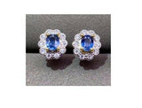 1.6ct Stud Earrings Oval Cut Blue Sapphire Diamond Floral 14k White Gold Finish