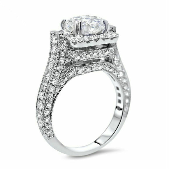 5Ct Round Cut Diamond Gatsby Ice Milgrain Cocktail Ring 14K White Gold Finish