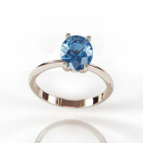 1.5ct Oval Cut Blue Topaz Engagement Ring Solitaire Women 14k Yellow Gold Finish