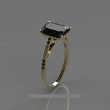 2.5ct Emerald Cut Black Diamond Engagement Ring Solitaire 14k Yellow Gold Finish