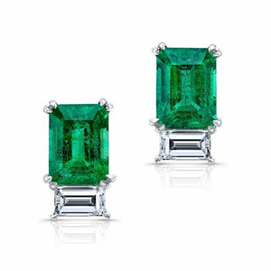 4Ct Green Emerald Diamond Elegant Stylish Stud Earrings 18K White Gold Finish