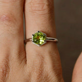 0.6ct Round Cut Green Peridot Engagement Ring 14k White Gold Finish Solitaire