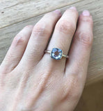 1.5ct Cushion Cut Blue Aquamarine Engagement Ring Bezel Set 14k WhiteGold Finish