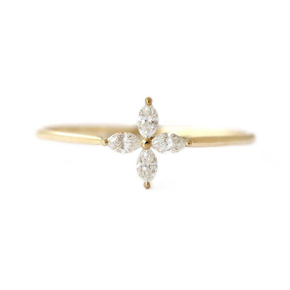 0.12ct Marquise Cut Diamond Engagement Ring 14k Yellow Gold Finish Minimalist