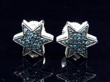 0.25ct Round Cut Blue Sapphire Star Shaped Stud Earrings 14k White Gold Finish